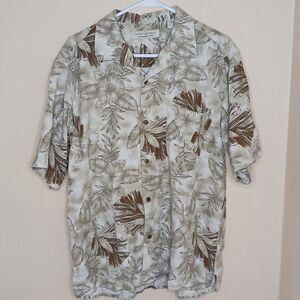 Island Republic Mens Hawaiian Silk Shirt Green Size L Button Down Short Sleeve